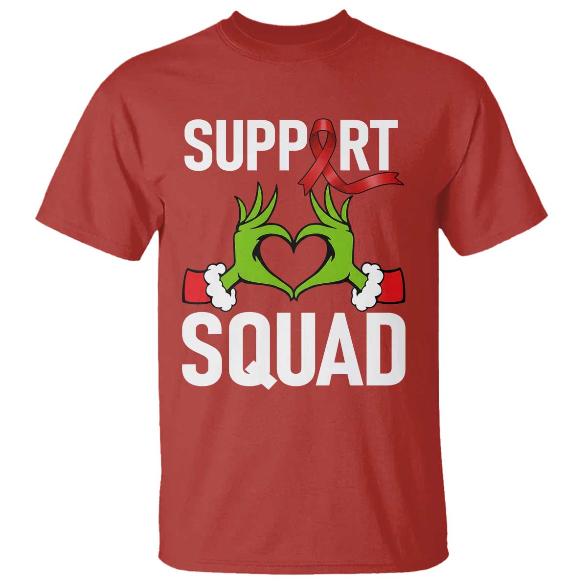 Red Ribbon AIDS Support T Shirt Elf Hand Christmas HIV Warrior