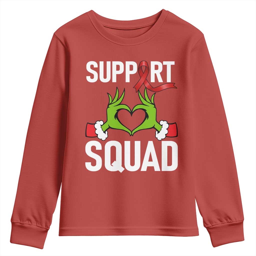 Red Ribbon AIDS Support Youth Sweatshirt Elf Hand Christmas HIV Warrior