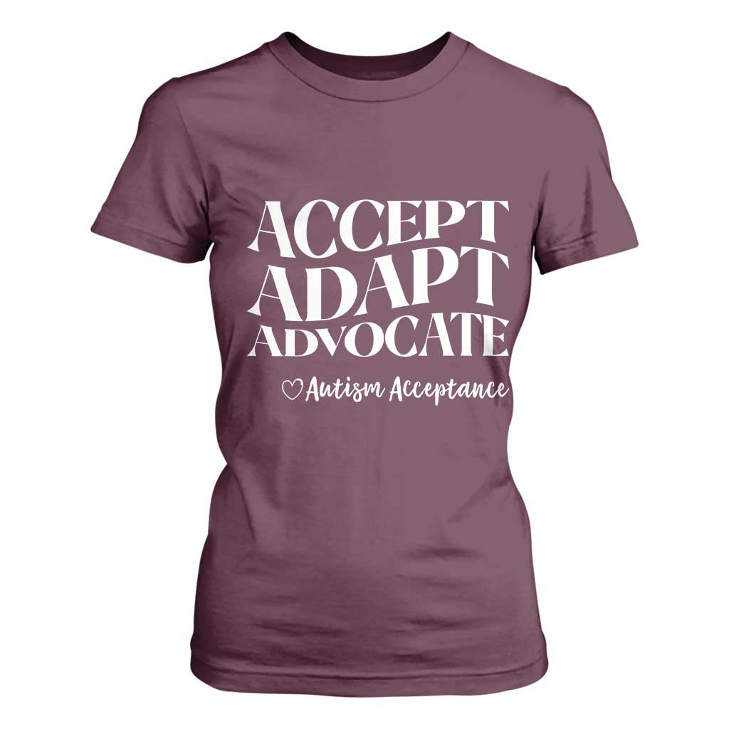 Autism Acceptance T Shirt For Women Accept Adapt Advocate