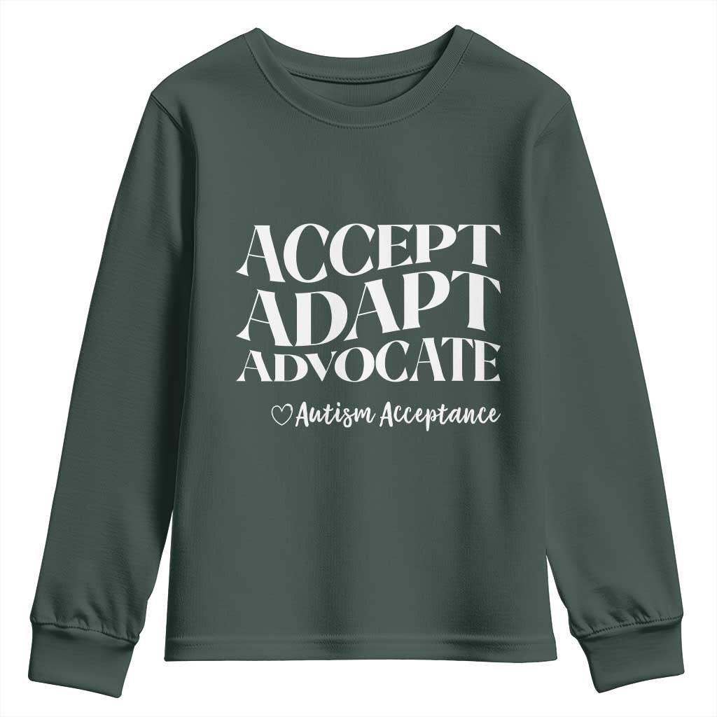 Autism Acceptance Youth Sweatshirt Accept Adapt Advocate