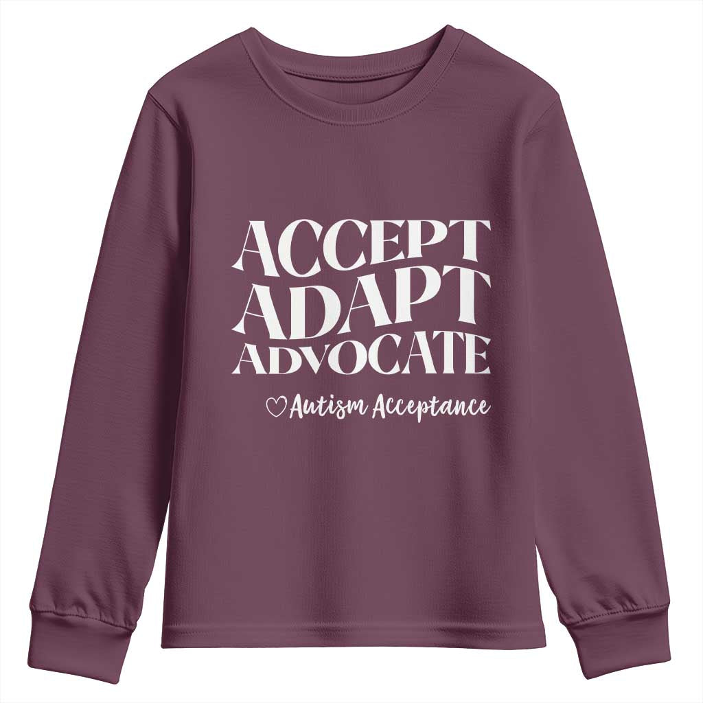 Autism Acceptance Youth Sweatshirt Accept Adapt Advocate