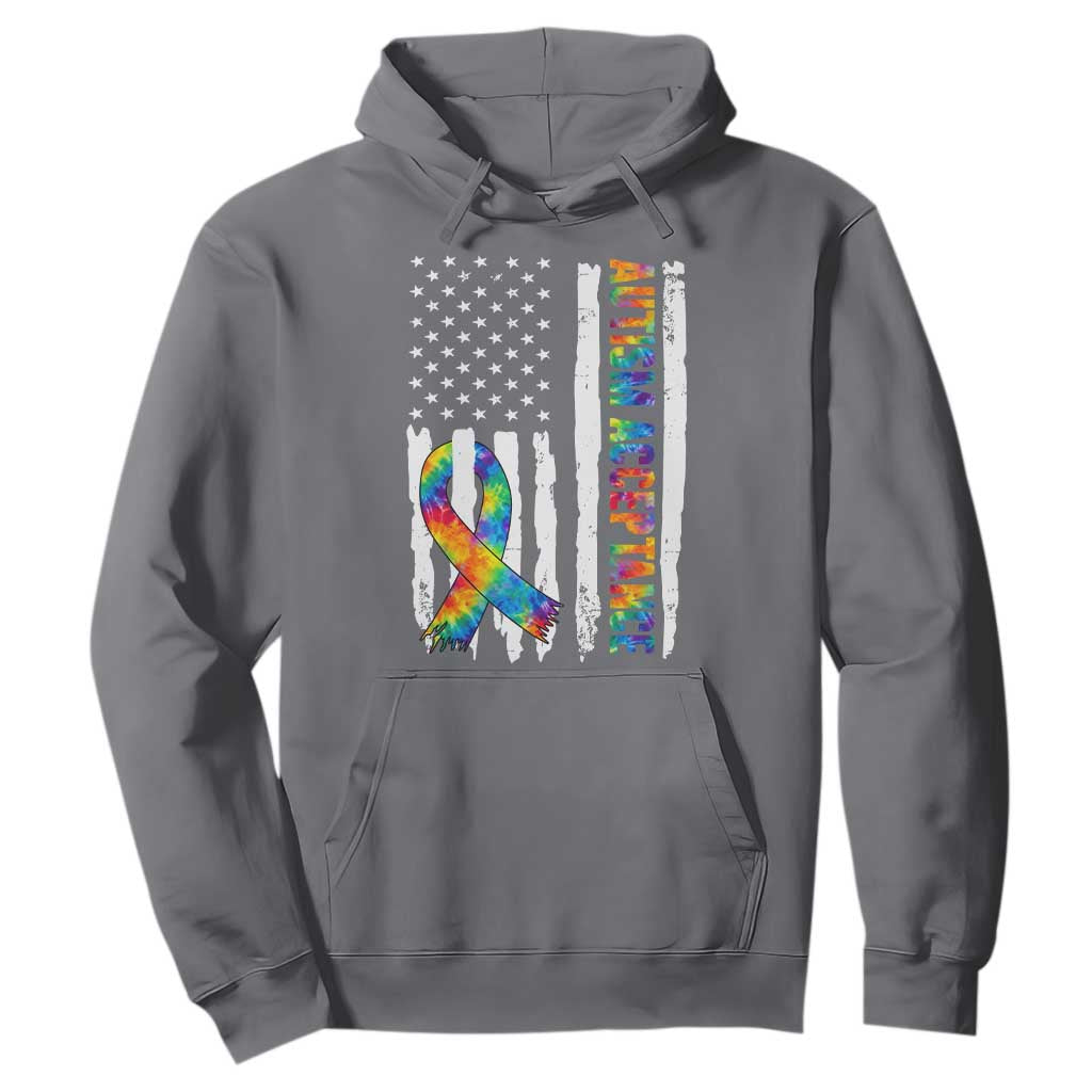 Autism Acceptance Hoodie US Flag Ribbon Support Neurodiversity