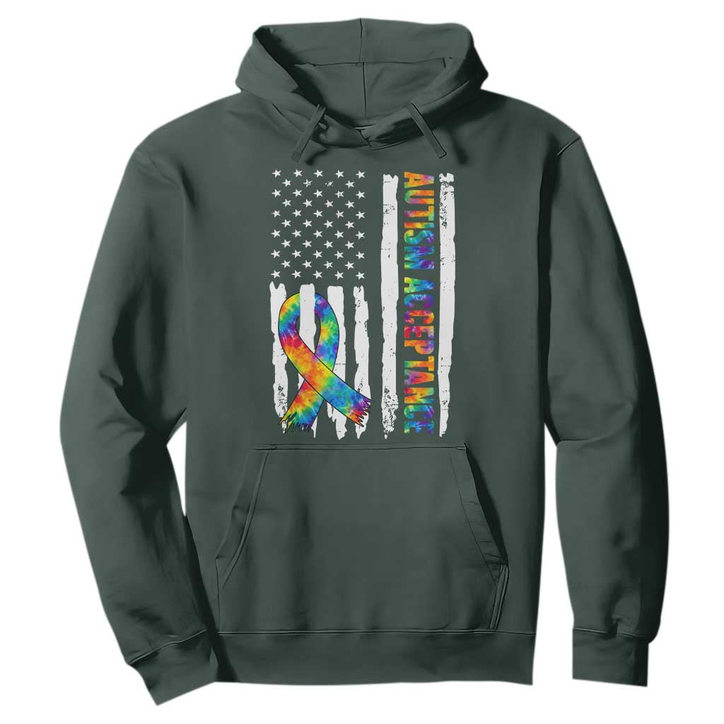 Autism Acceptance Hoodie US Flag Ribbon Support Neurodiversity
