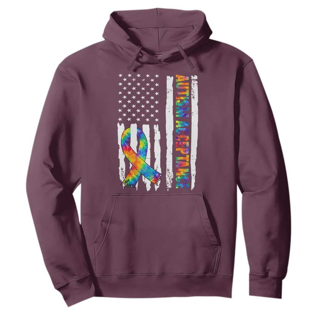 Autism Acceptance Hoodie US Flag Ribbon Support Neurodiversity