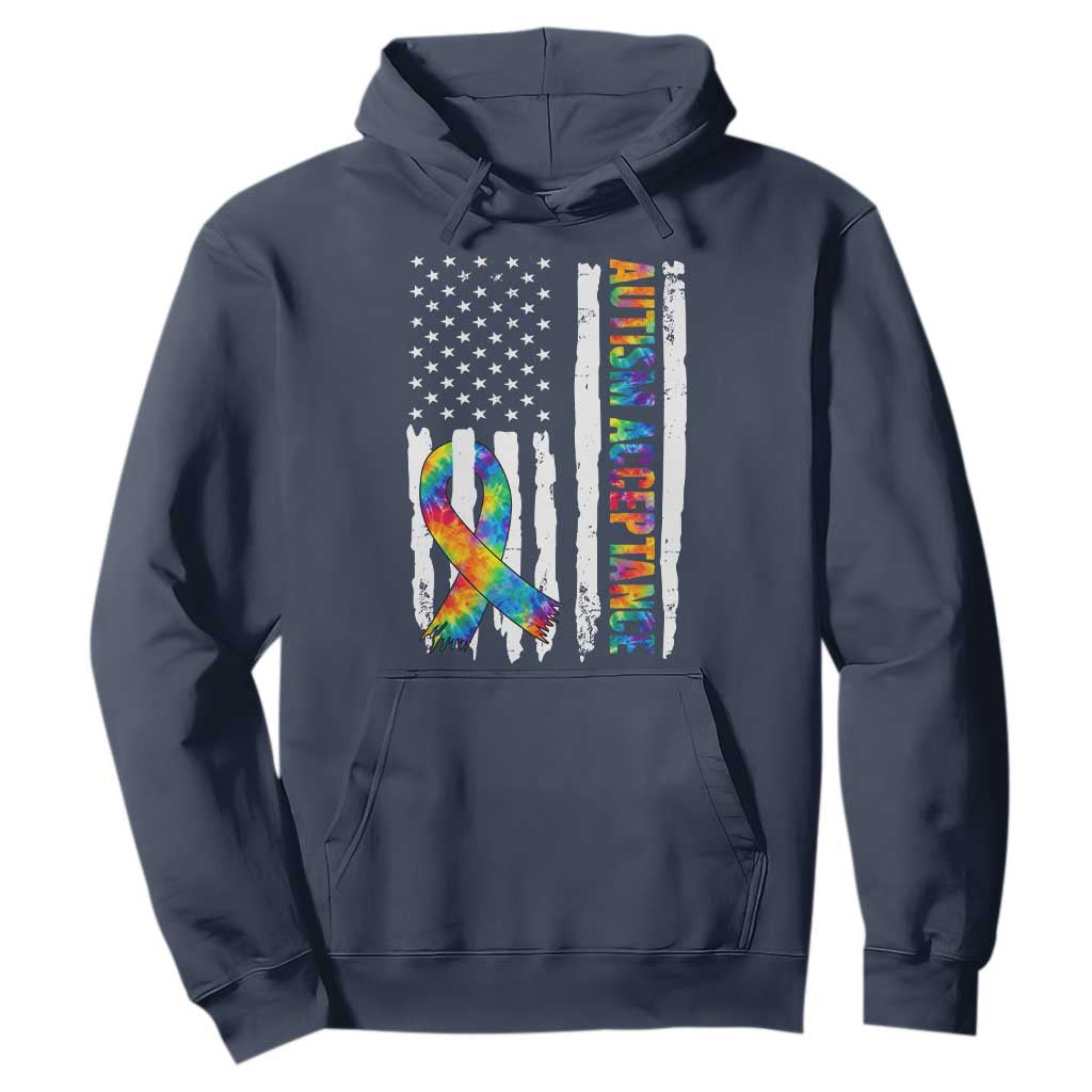 Autism Acceptance Hoodie US Flag Ribbon Support Neurodiversity