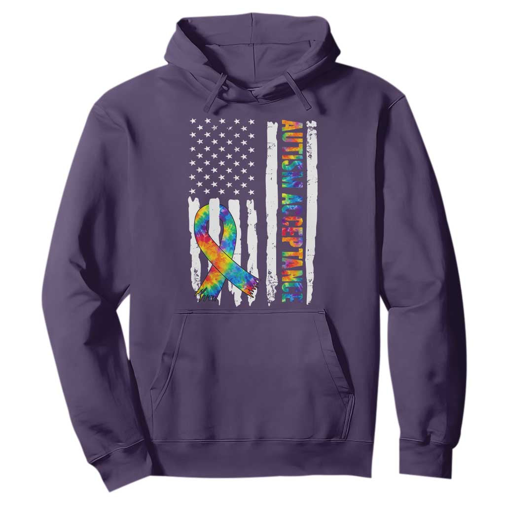 Autism Acceptance Hoodie US Flag Ribbon Support Neurodiversity