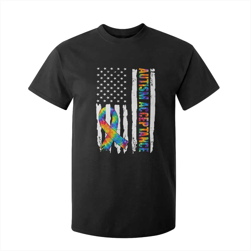 Autism Acceptance T Shirt For Kid US Flag Ribbon Support Neurodiversity