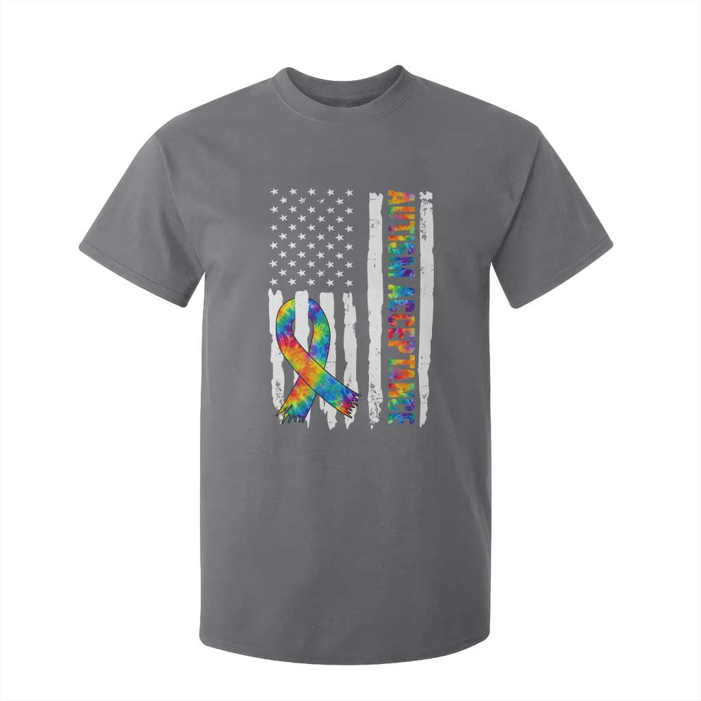 Autism Acceptance T Shirt For Kid US Flag Ribbon Support Neurodiversity