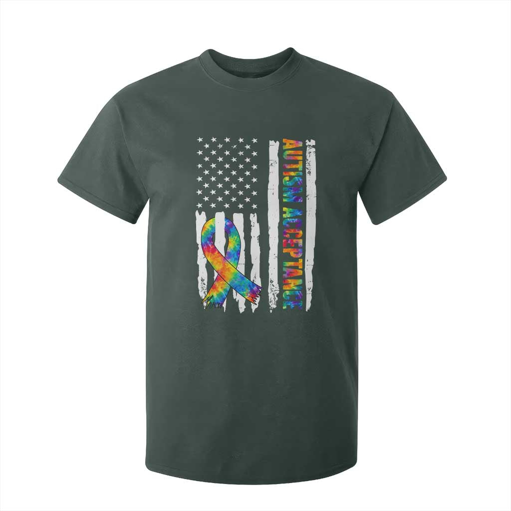 Autism Acceptance T Shirt For Kid US Flag Ribbon Support Neurodiversity
