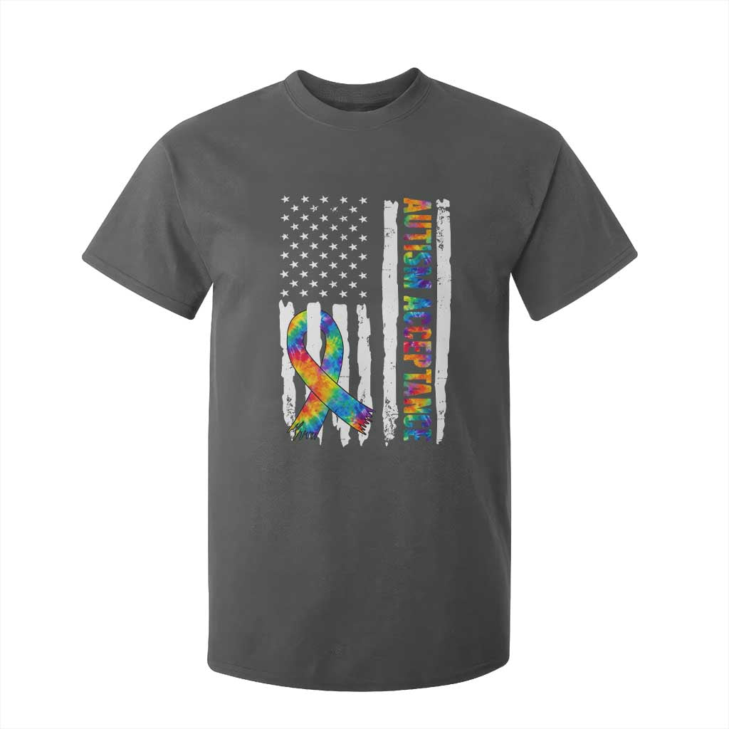 Autism Acceptance T Shirt For Kid US Flag Ribbon Support Neurodiversity