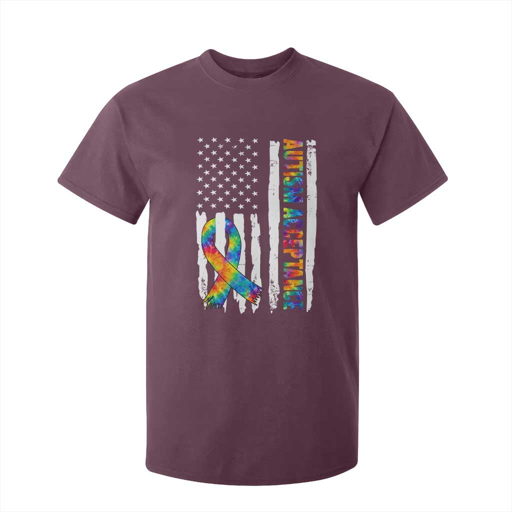 Autism Acceptance T Shirt For Kid US Flag Ribbon Support Neurodiversity