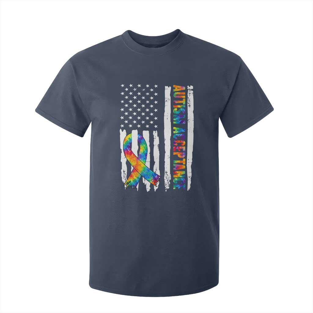 Autism Acceptance T Shirt For Kid US Flag Ribbon Support Neurodiversity