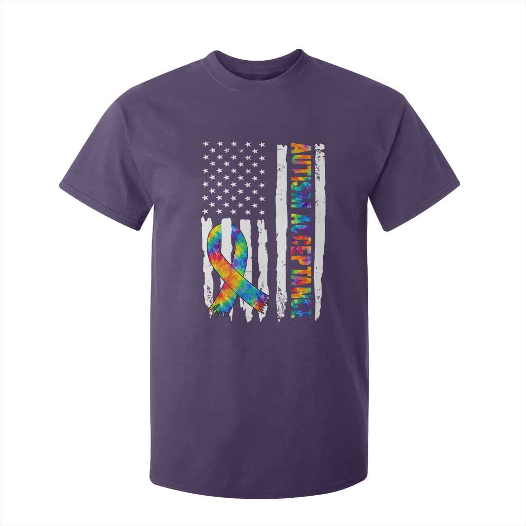 Autism Acceptance T Shirt For Kid US Flag Ribbon Support Neurodiversity