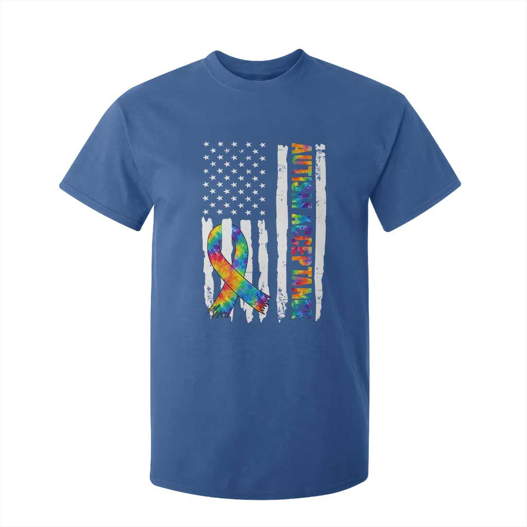 Autism Acceptance T Shirt For Kid US Flag Ribbon Support Neurodiversity