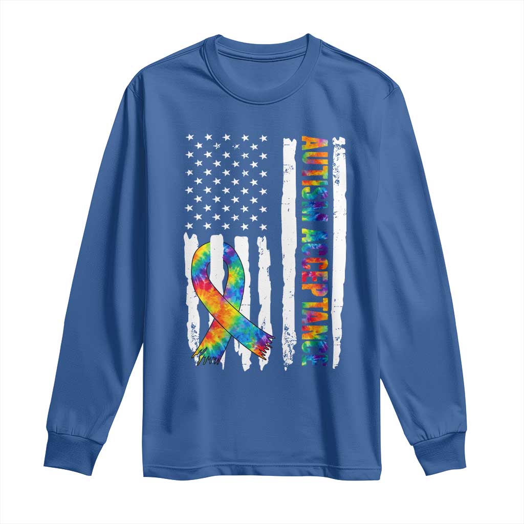 Autism Acceptance Long Sleeve Shirt US Flag Ribbon Support Neurodiversity