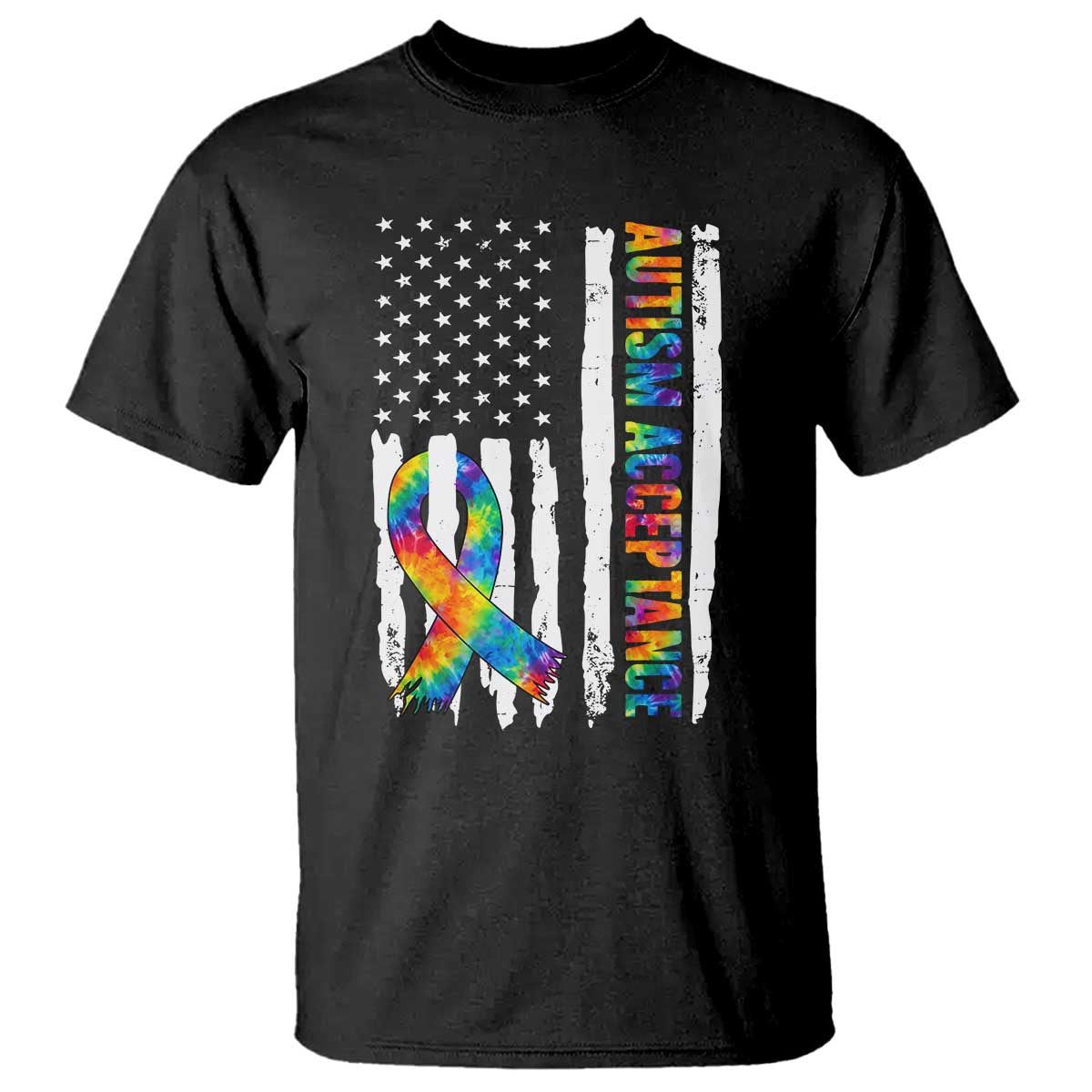 Autism Acceptance T Shirt US Flag Ribbon Support Neurodiversity