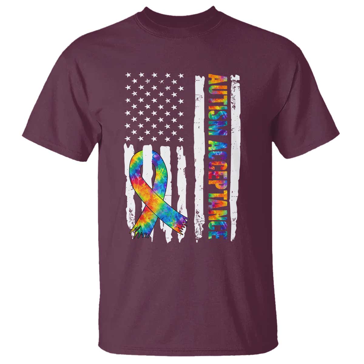 Autism Acceptance T Shirt US Flag Ribbon Support Neurodiversity