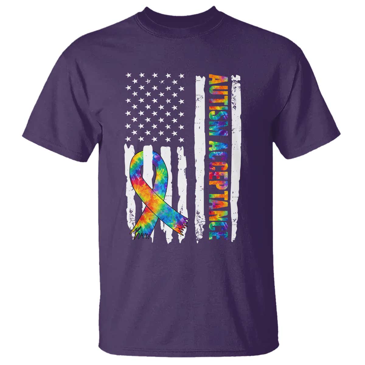 Autism Acceptance T Shirt US Flag Ribbon Support Neurodiversity