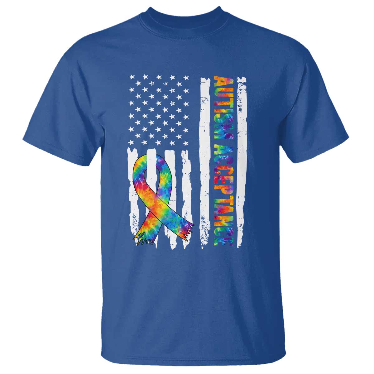 Autism Acceptance T Shirt US Flag Ribbon Support Neurodiversity