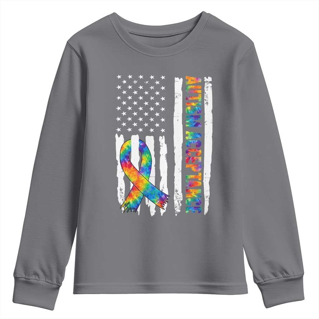 Autism Acceptance Youth Sweatshirt US Flag Ribbon Support Neurodiversity
