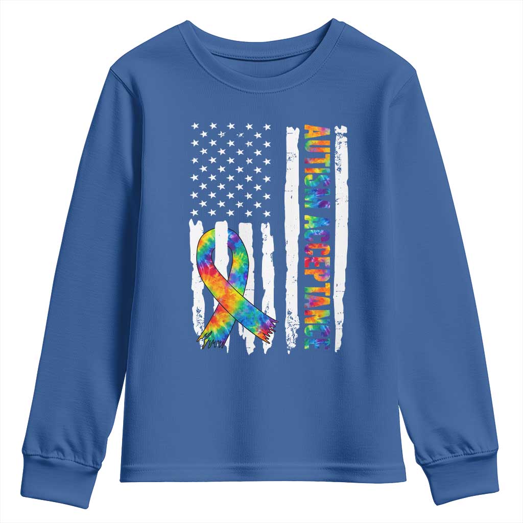 Autism Acceptance Youth Sweatshirt US Flag Ribbon Support Neurodiversity