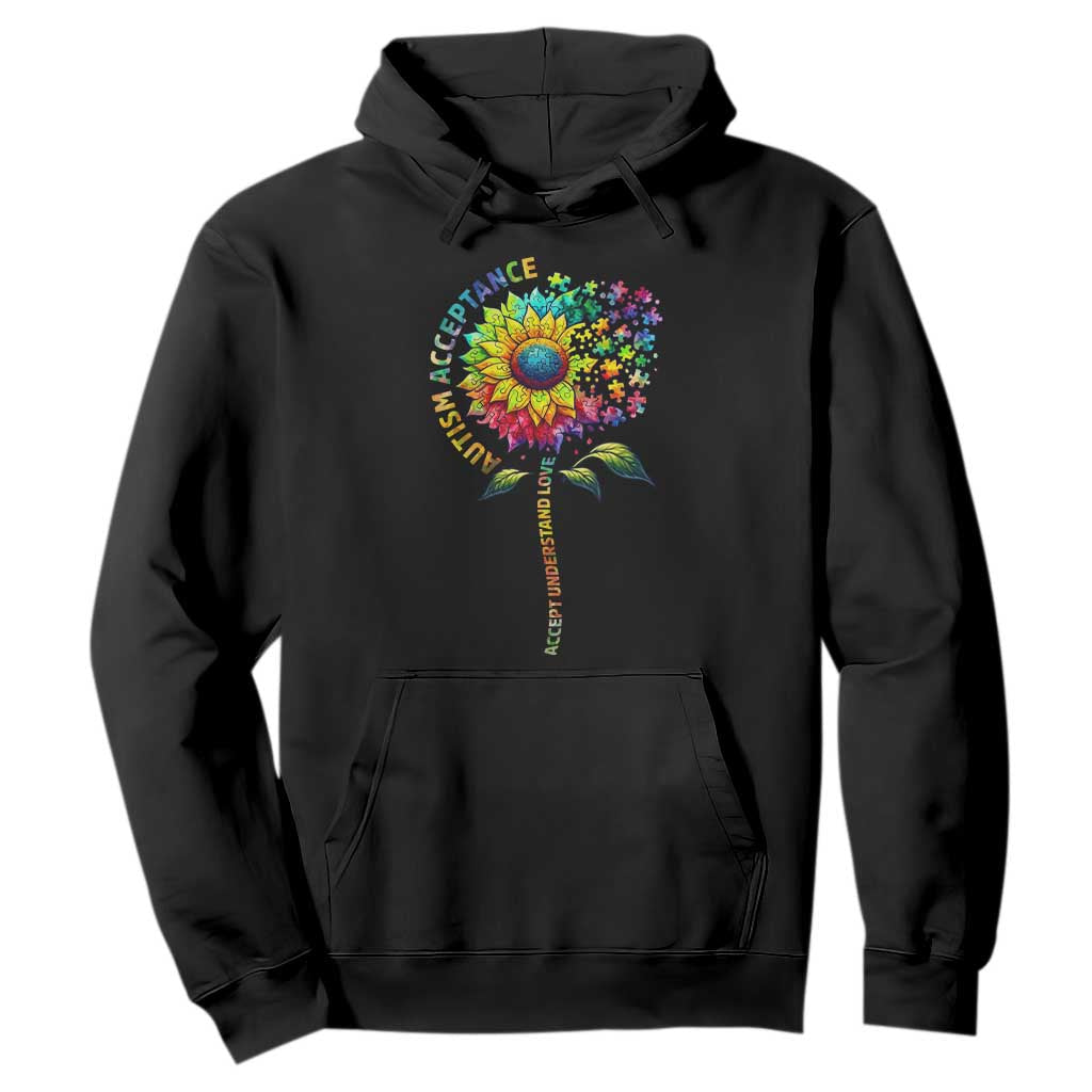 Autism Acceptance Hoodie Accept Understand Love Sunflower Puzzle