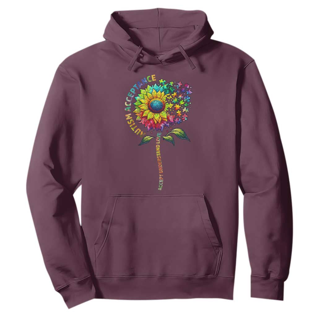 Autism Acceptance Hoodie Accept Understand Love Sunflower Puzzle