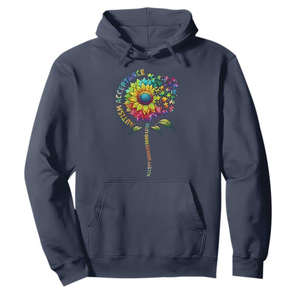 Autism Acceptance Hoodie Accept Understand Love Sunflower Puzzle