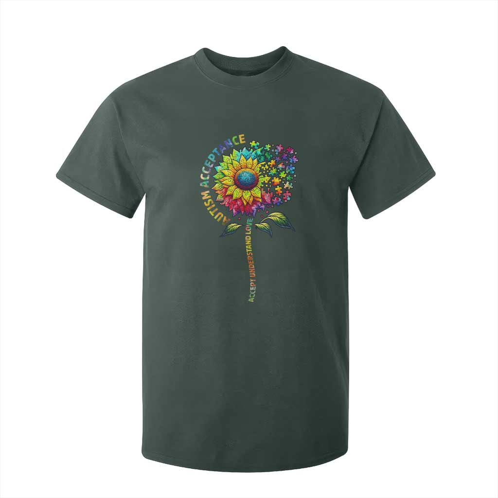Autism Acceptance T Shirt For Kid Accept Understand Love Sunflower Puzzle