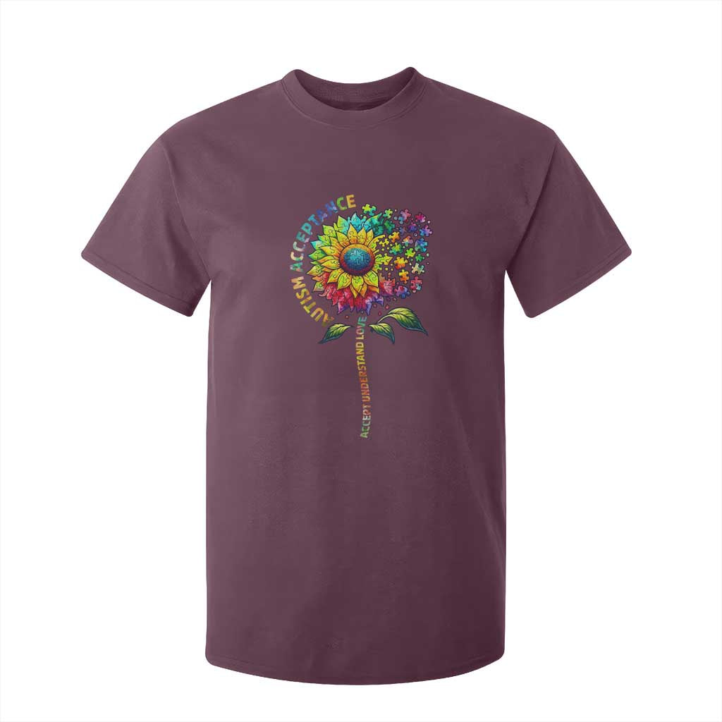Autism Acceptance T Shirt For Kid Accept Understand Love Sunflower Puzzle