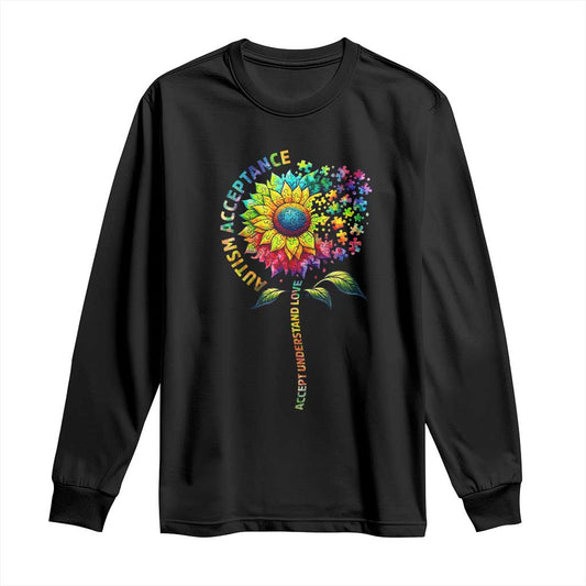 Autism Acceptance Long Sleeve Shirt Accept Understand Love Sunflower Puzzle
