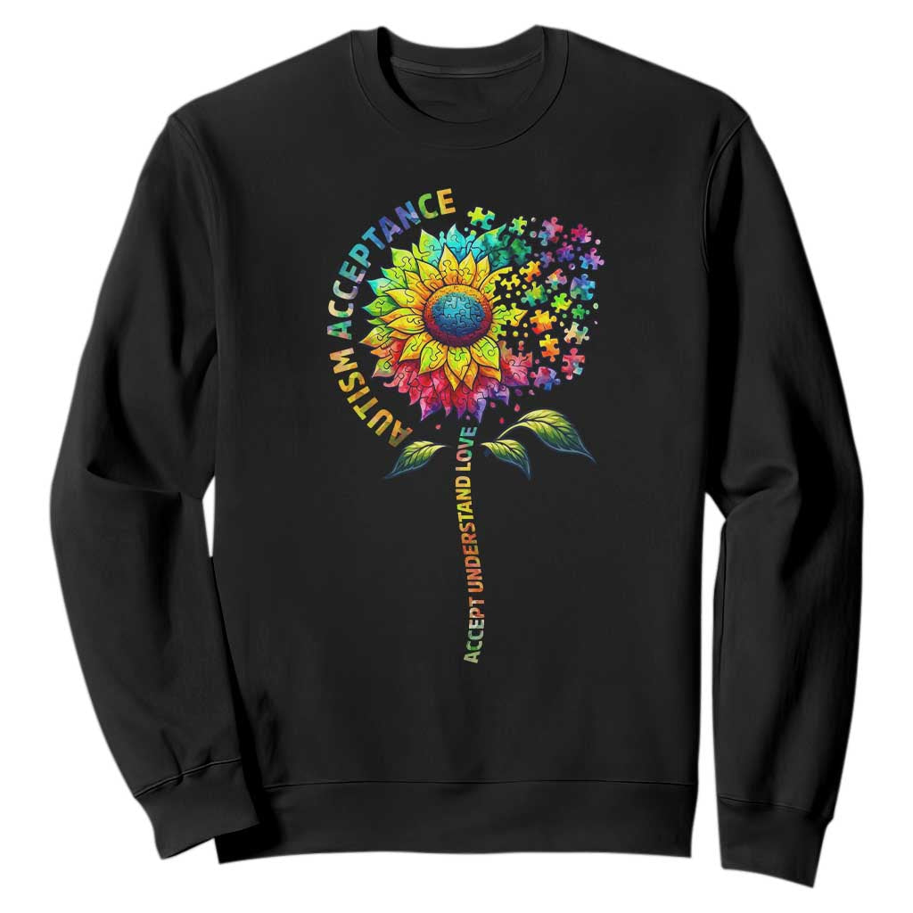 Autism Acceptance Sweatshirt Accept Understand Love Sunflower Puzzle