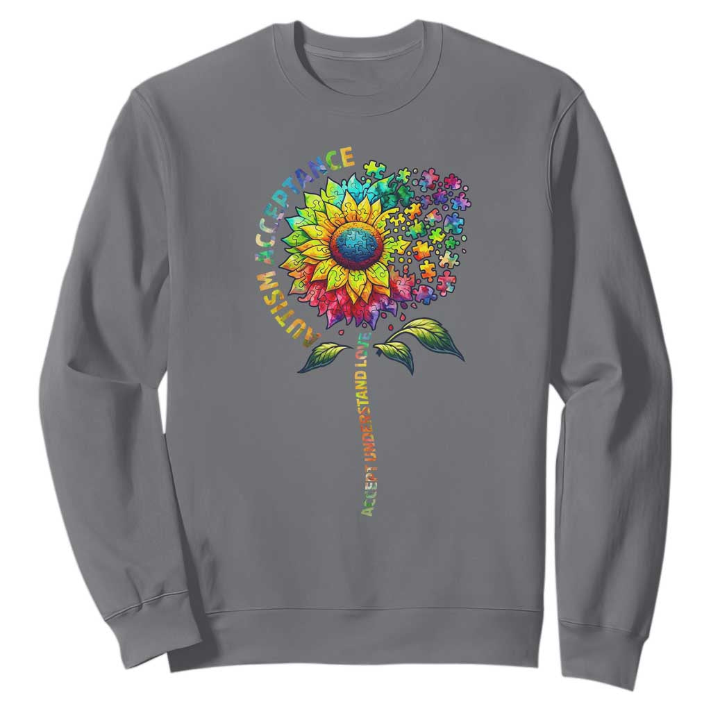 Autism Acceptance Sweatshirt Accept Understand Love Sunflower Puzzle