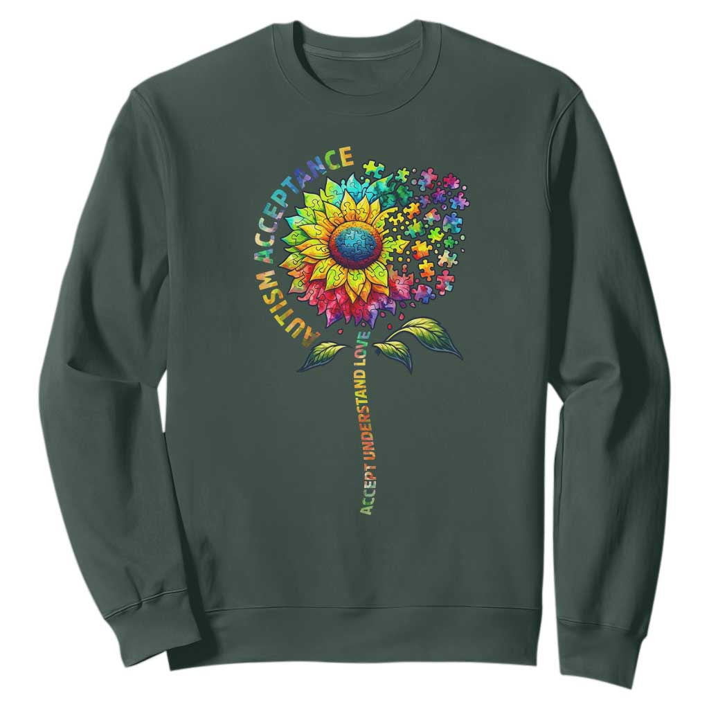 Autism Acceptance Sweatshirt Accept Understand Love Sunflower Puzzle