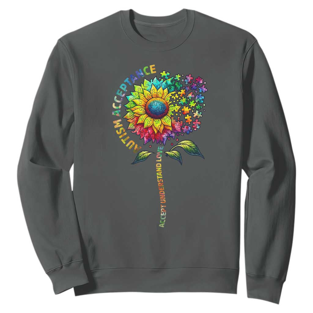 Autism Acceptance Sweatshirt Accept Understand Love Sunflower Puzzle