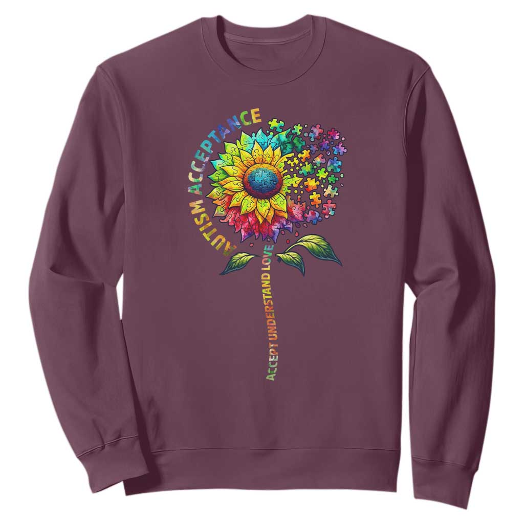 Autism Acceptance Sweatshirt Accept Understand Love Sunflower Puzzle