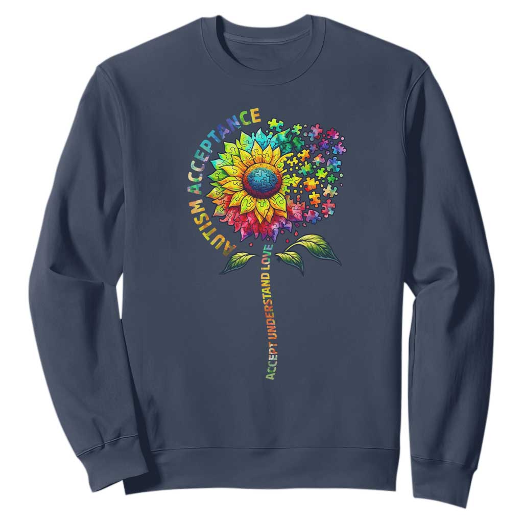 Autism Acceptance Sweatshirt Accept Understand Love Sunflower Puzzle