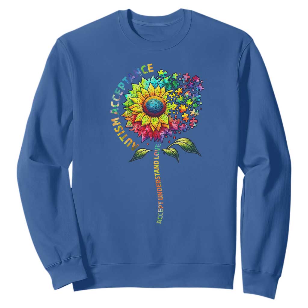 Autism Acceptance Sweatshirt Accept Understand Love Sunflower Puzzle