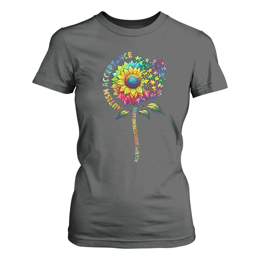 Autism Acceptance T Shirt For Women Accept Understand Love Sunflower Puzzle
