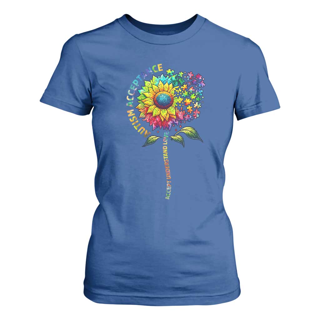 Autism Acceptance T Shirt For Women Accept Understand Love Sunflower Puzzle