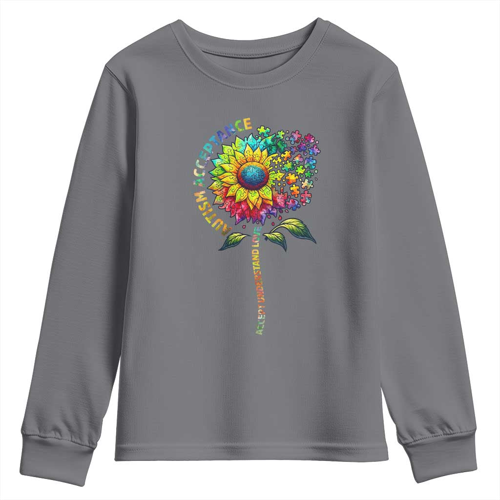Autism Acceptance Youth Sweatshirt Accept Understand Love Sunflower Puzzle