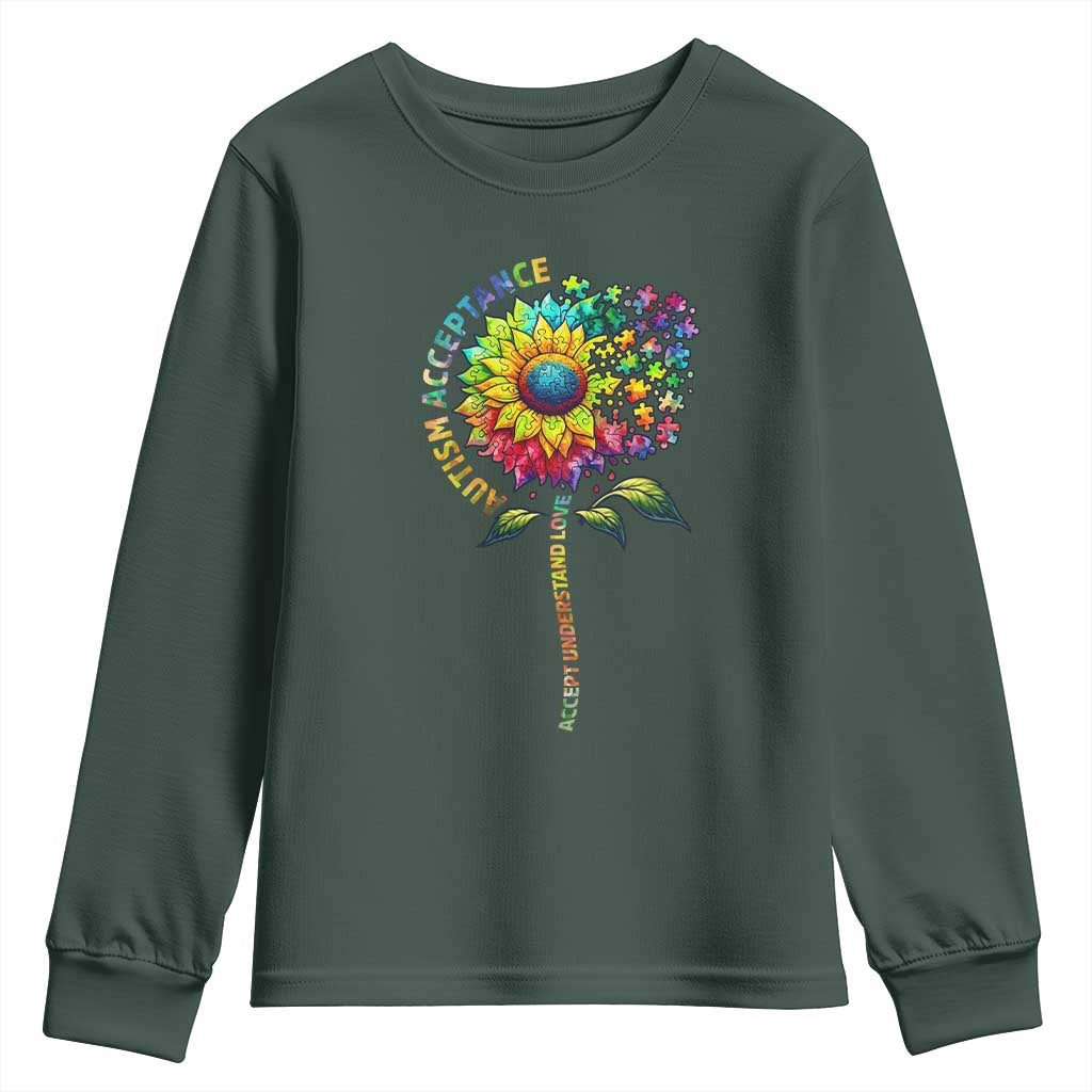 Autism Acceptance Youth Sweatshirt Accept Understand Love Sunflower Puzzle