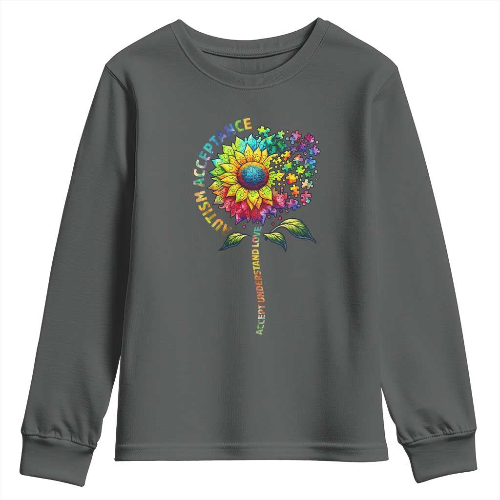Autism Acceptance Youth Sweatshirt Accept Understand Love Sunflower Puzzle