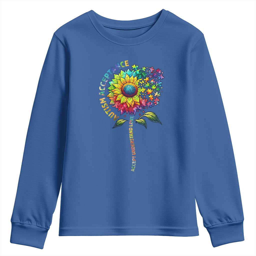 Autism Acceptance Youth Sweatshirt Accept Understand Love Sunflower Puzzle