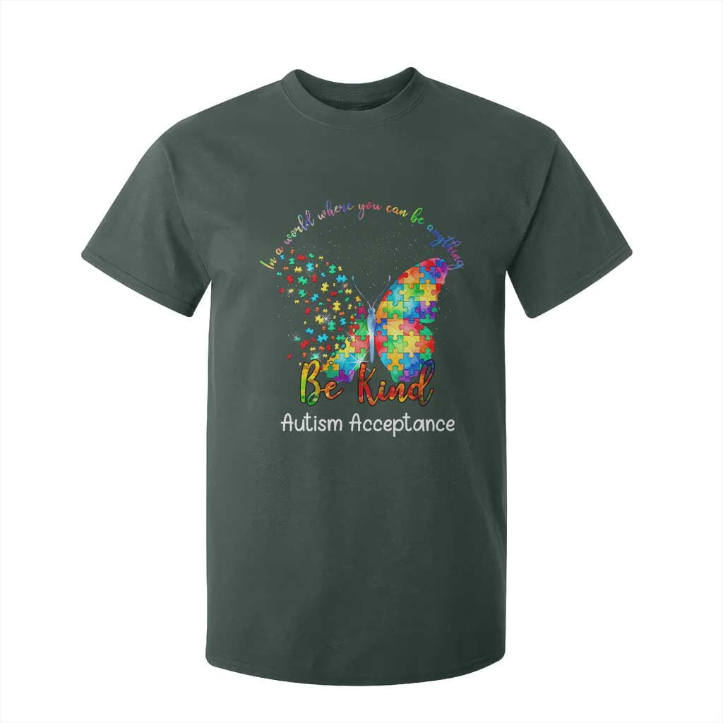 Autism Acceptance T Shirt For Kid In A World Where You Can Be Anything Be Kind Butterfly Puzzle