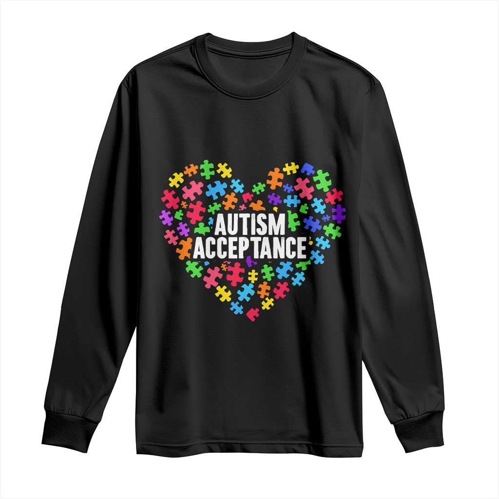 Autism Acceptance Long Sleeve Shirt Love Heart Puzzle Piece Gift