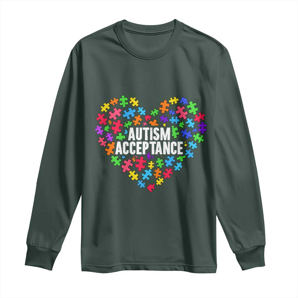 Autism Acceptance Long Sleeve Shirt Love Heart Puzzle Piece Gift