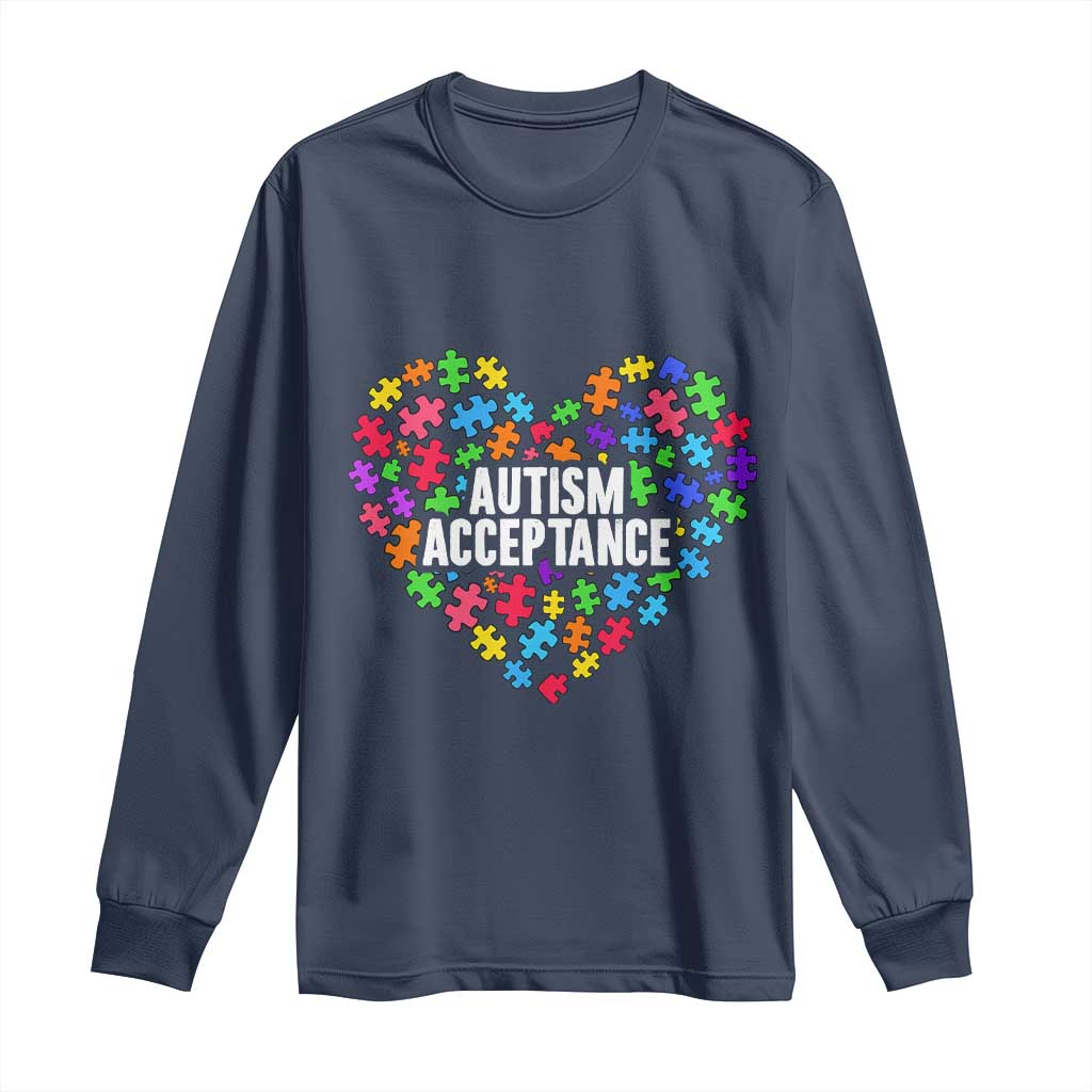 Autism Acceptance Long Sleeve Shirt Love Heart Puzzle Piece Gift