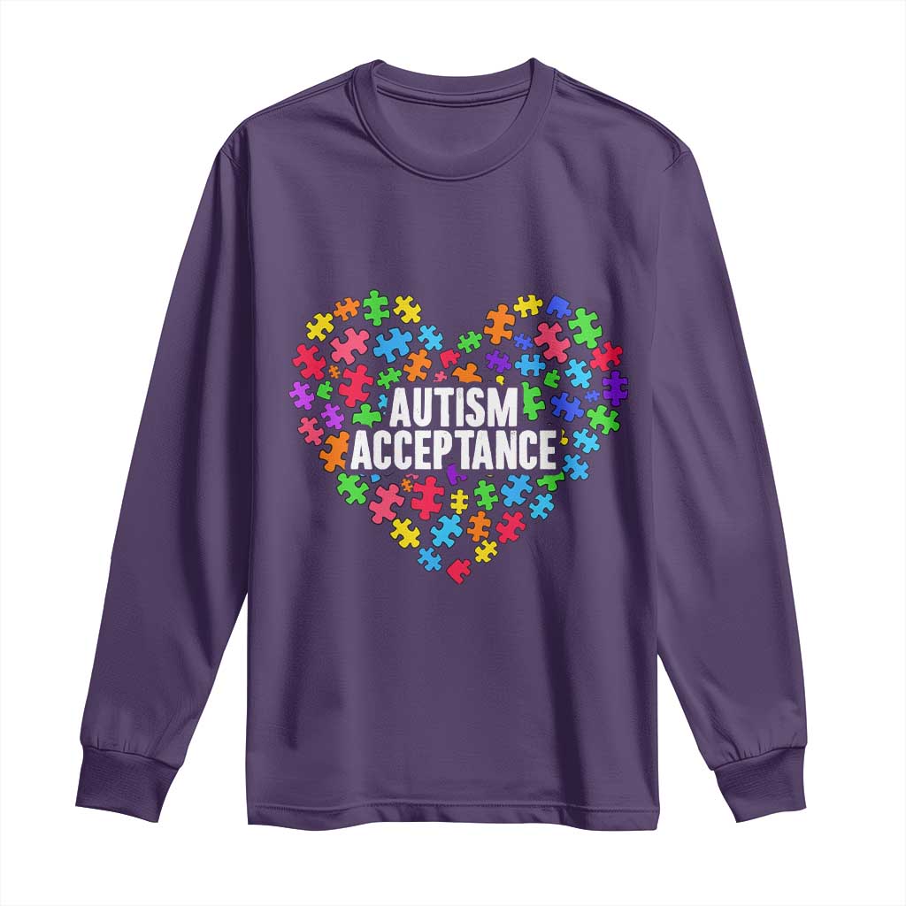 Autism Acceptance Long Sleeve Shirt Love Heart Puzzle Piece Gift