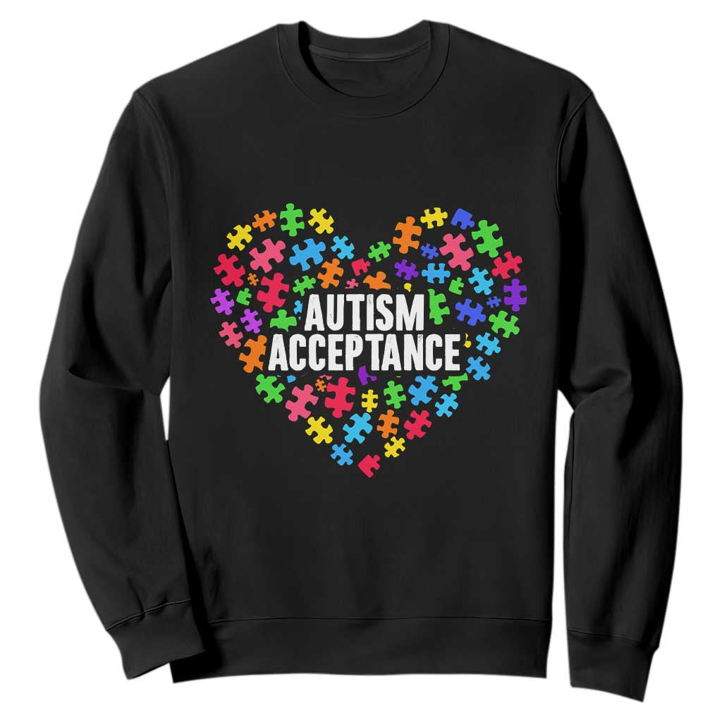 Autism Acceptance Sweatshirt Love Heart Puzzle Piece Gift
